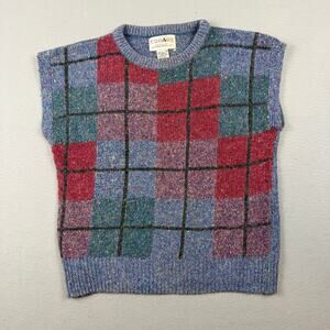 Vintage Collage Plaid Angora Silk Sweater Vest S